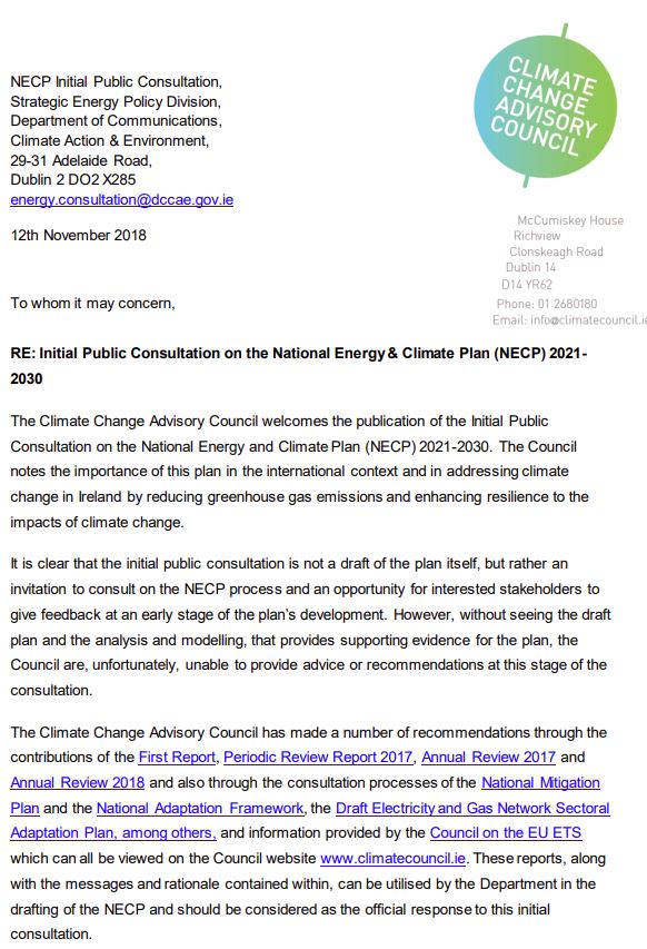  Response to initial public consultation on the NECP